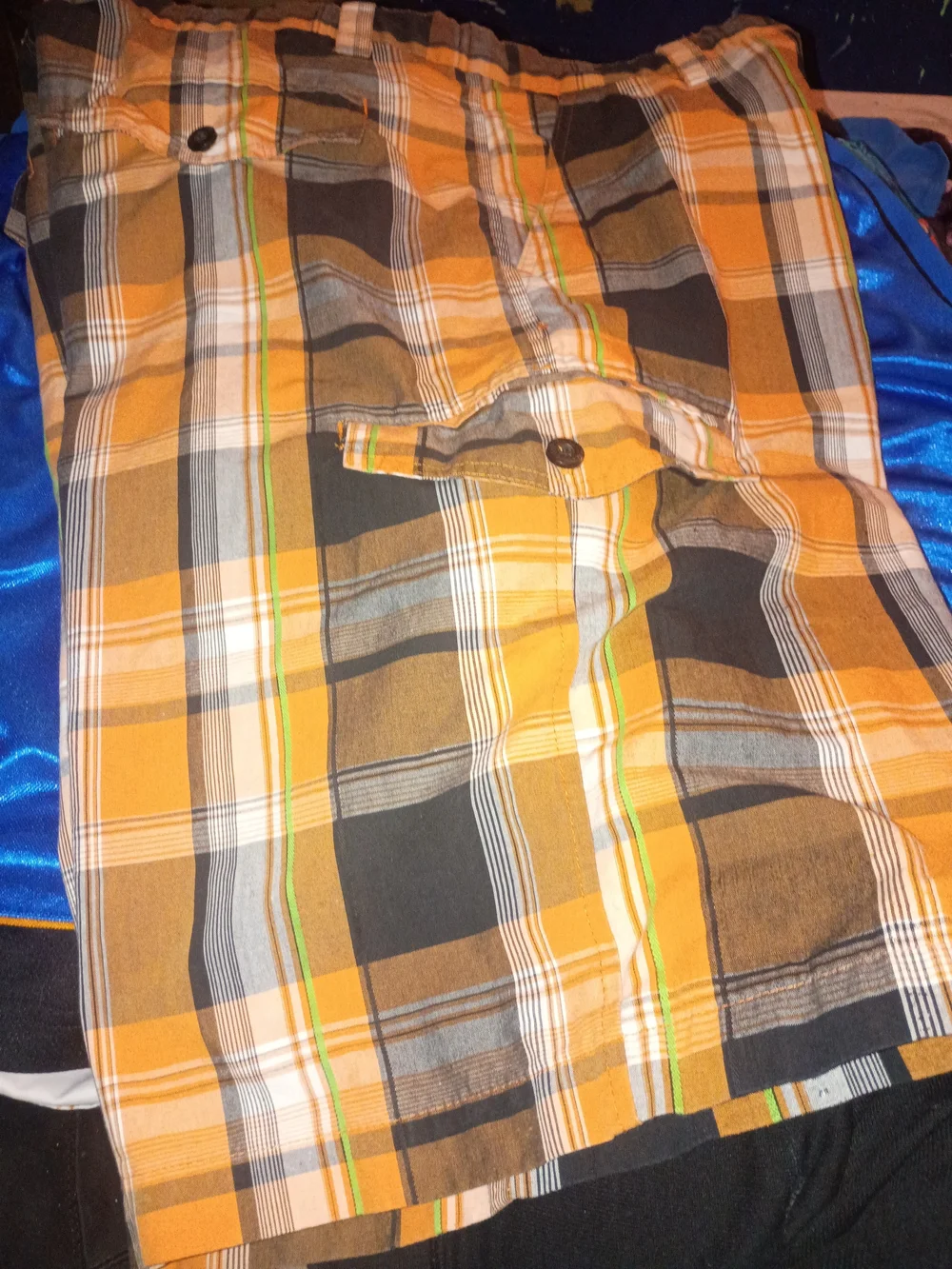 Men's Orange Plaid Jean Shorts - Picture 3 of 4
